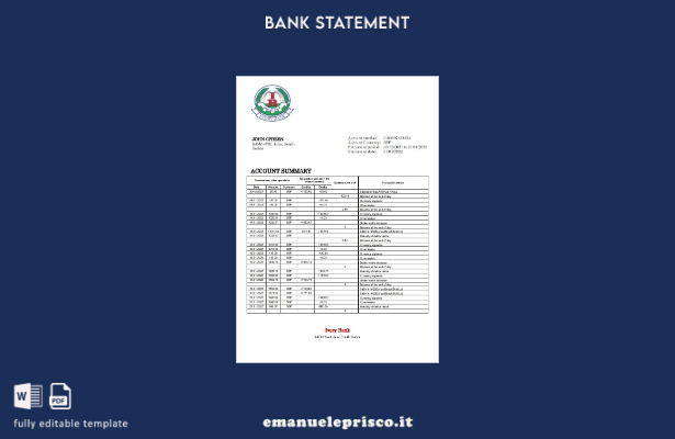 modello word di estratto conto bancario in avorio del Sud Sudan in stile verific